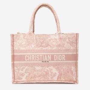 Dior 2020 Ecru and Pink Canvas Medium Toile de Jouy Dior Book Tote Bag